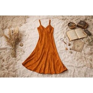 Vintage Y2K California Dynasty Copper Satin Slip Dress Silky Made USA Size L